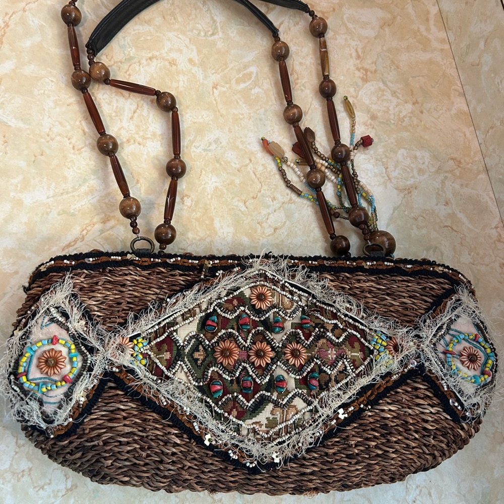 Mary Frances Bohemian Beaded Brown Purse